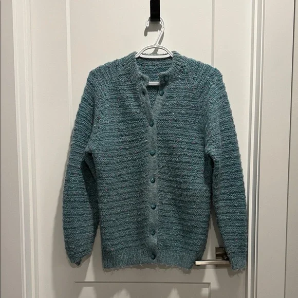 Grandma Core Teal & Pink Speckle Knit Button-Front PTP 18”-21” L26” - Picture 4 of 7